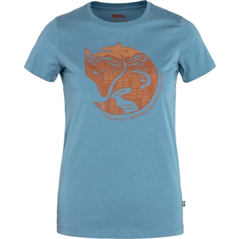 Fjällräven Arctic Fox Print T-shirt Women - Dawn Blue/Terracotta Brown