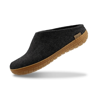 Glerups Tøffel Med Naturfarvet Gummisål - Charcoal / Koksgrå - Hjemmesko