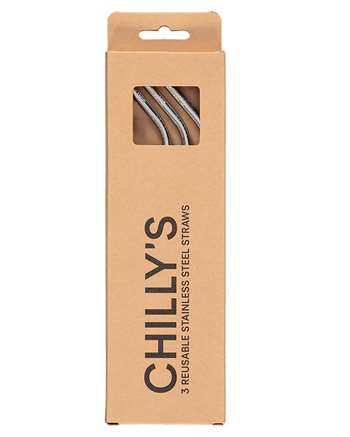 Chilly\'s 3 Reusable Stainless Steel Straws (3-pak) - Metal Sugerør