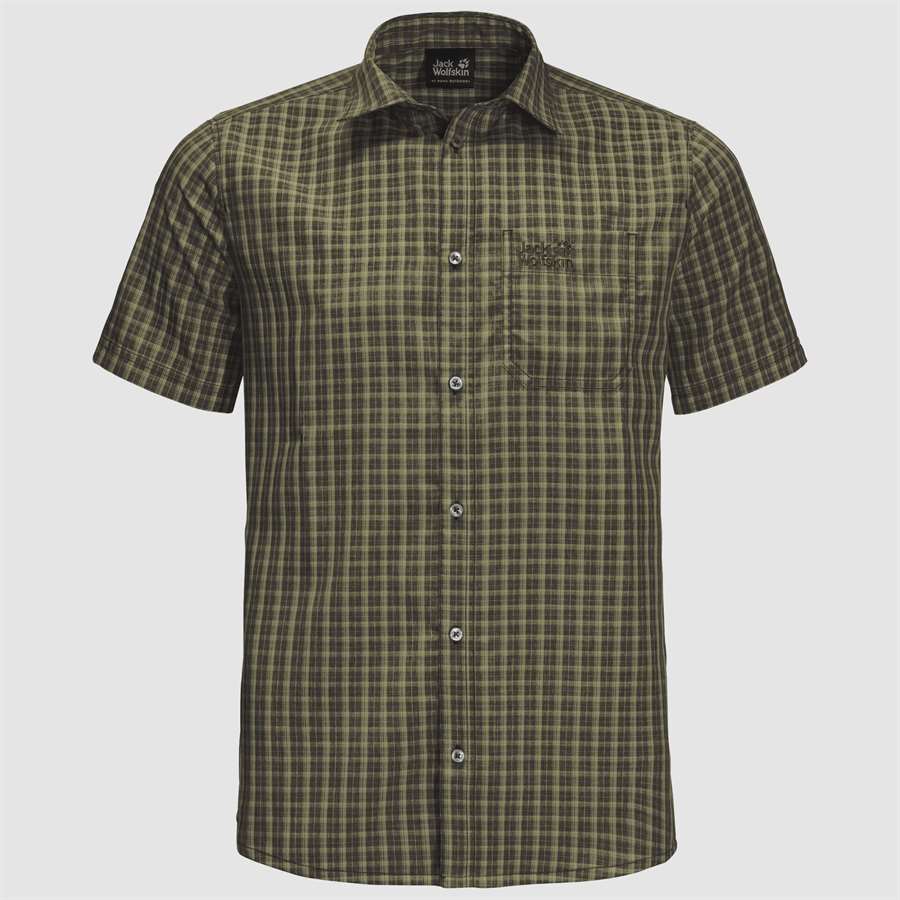 Specialiteit Kom langs om het te weten platform Jack Wolfskin El Dorado Shirt Men - Dark Moss Checks - Kortærmet skjorte