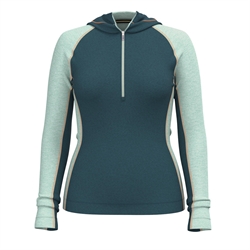 Smartwool Classic Thermal Merino Base Layer 1/2 Zip Hoodie 250g Woman - Twilight Blue/Arctic Green