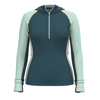 Smartwool Classic Thermal Merino Base Layer 1/2 Zip Hoodie 250g Woman - Twilight Blue/Arctic Green